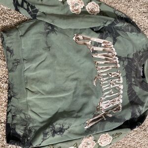 Green Oversized Graphic Off-the-Shoulder Sweatshirt